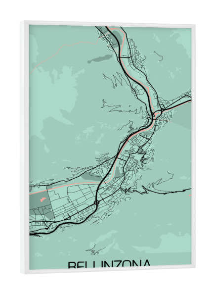 Poster mit weißem Rahmen "Map Bellinzona Schweiz" artboxONE - Städte / Weitere,Kartografie