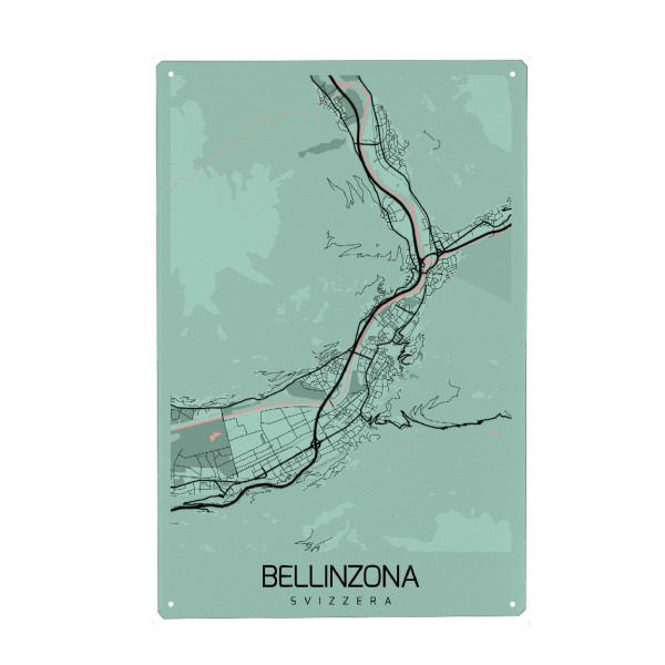 Holzbild "Map Bellinzona Schweiz" artboxONE - Städte / Weitere,Kartografie