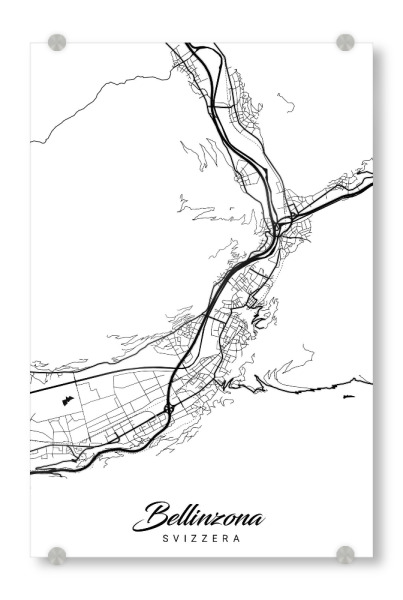 Acrylglasbild "Bellinzona City Map" artboxONE - Schwarzweiß,Städte / Weitere,Kartografie