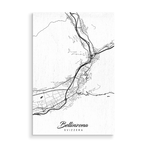 Holzbild "Bellinzona City Map" artboxONE - Schwarzweiß,Städte / Weitere,Kartografie