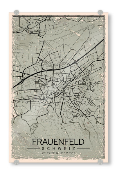Acrylglasbild "Frauenfeld Retro Map" artboxONE - Städte / Weitere,Kartografie