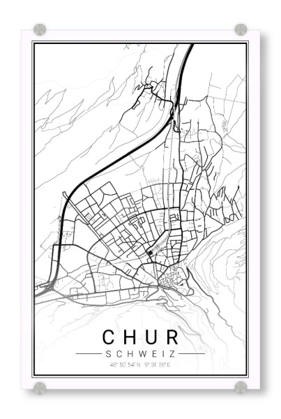 Acrylglasbild "Citymap Chur" artboxONE - Schwarzweiß,Städte / Weitere,Kartografie