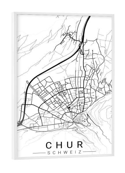 Poster mit weißem Rahmen "Citymap Chur" artboxONE - Schwarzweiß,Städte / Weitere,Kartografie