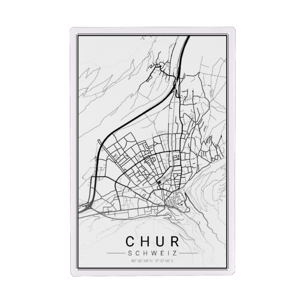 Holzbild "Citymap Chur" artboxONE - Schwarzweiß,Städte / Weitere,Kartografie
