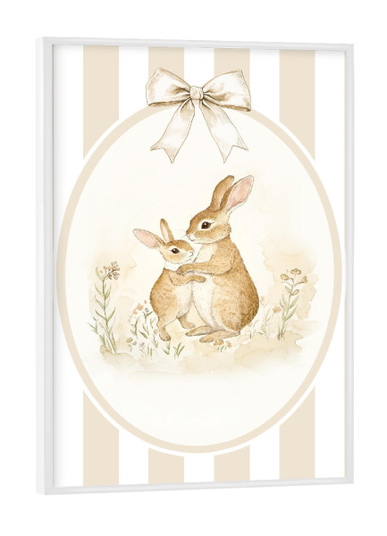 Poster mit weißem Rahmen "Mama und Baby-Kaninchen" artboxONE - Für Kinder,Tiere,Für Mama