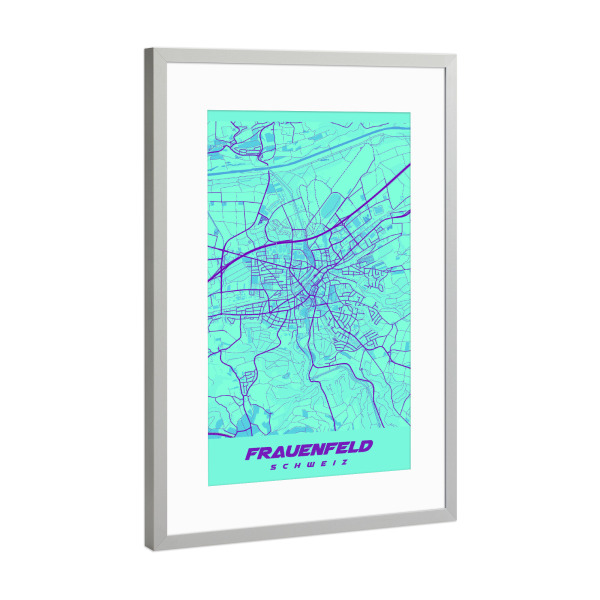 Poster mit Rahmen Silber "Frauenfeld Map Plan" artboxONE - Städte / Weitere,Kartografie