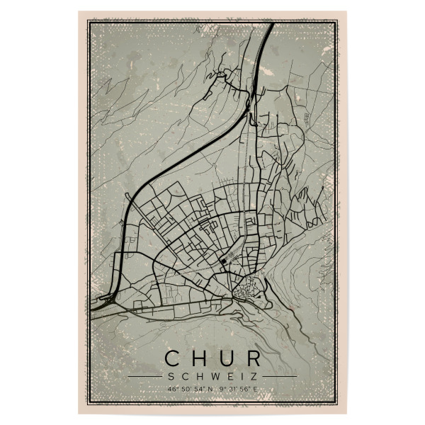 Poster "Chur Retro Map" artboxONE - Städte / Weitere,Kartografie - Chur,Chur city,Chur citymap,City chur,Chur map,Chur schweiz,Chur stadt,Stadt chur
