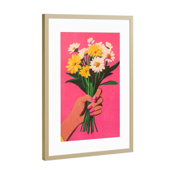 Poster mit Rahmen Gold "Pinke Fingernägel & Blumen" artboxONE - Natur,Floral,Liebe