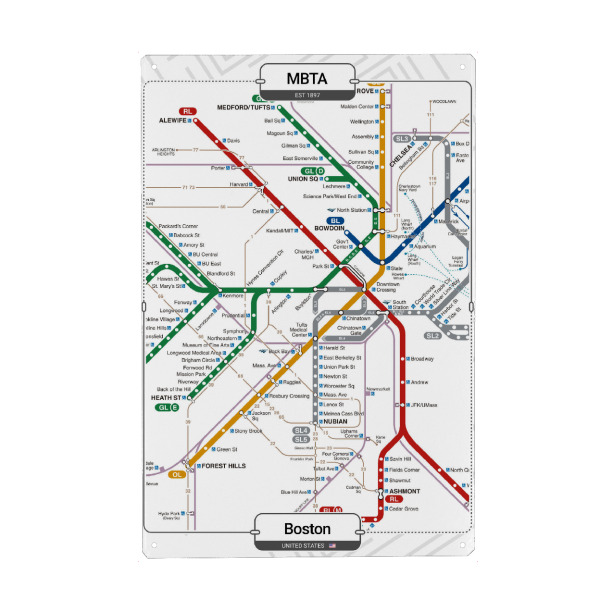 Holzbild "U-Bahn – Boston" artboxONE - Städte,Städte / Boston,Kartografie