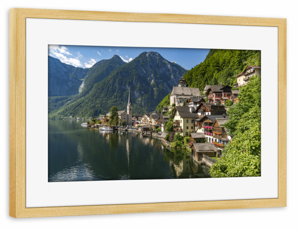 Poster mit Rahmen kiefer "Hallstatt Österreich" artboxONE - Städte,Natur,Reise - Hallstatt,Hallstätter see,See,Salzkammergut,Oberösterreich,österreich