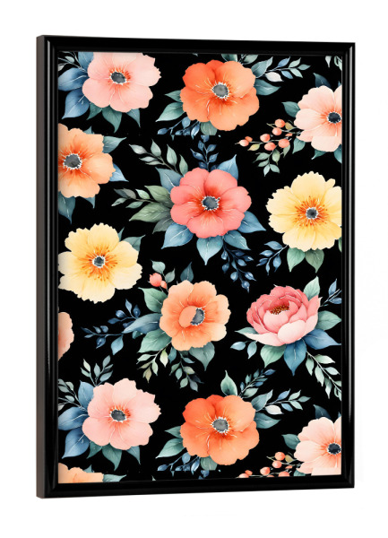 Poster mit schwarzem Rahmen "Nächtliche Blütenlandschaft" artboxONE - Floral