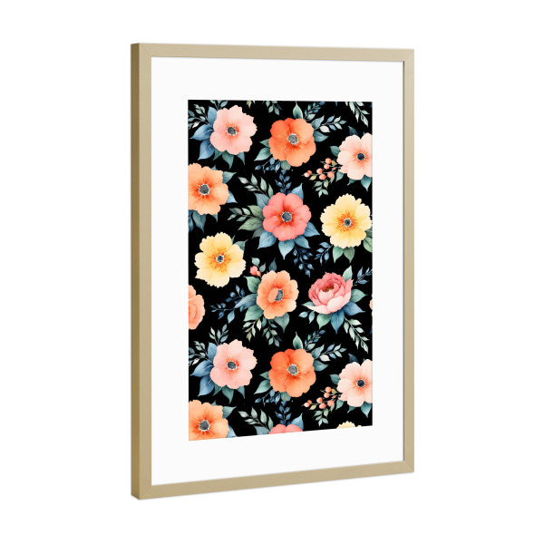 Poster mit Rahmen Gold "Nächtliche Blütenlandschaft" artboxONE - Floral