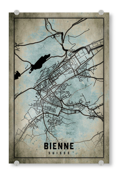 Acrylglasbild "Biel Vintage CityMap" artboxONE - Städte / Weitere,Kartografie
