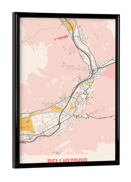 Poster mit schwarzem Rahmen "Bellinzona Stadtplan" artboxONE - Städte / Weitere,Kartografie