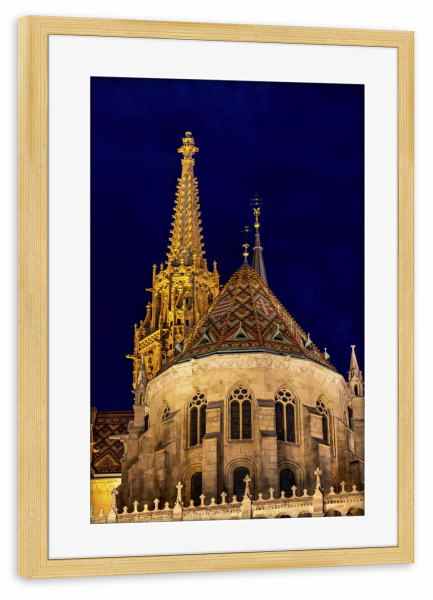 Poster mit Rahmen kiefer "Die Matthiaskirche bei Nacht" artboxONE - Architektur