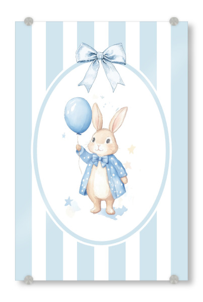 Acrylglasbild "Kaninchen mit blauem Ballon" artboxONE - Für Kinder,Tiere,Für Mama