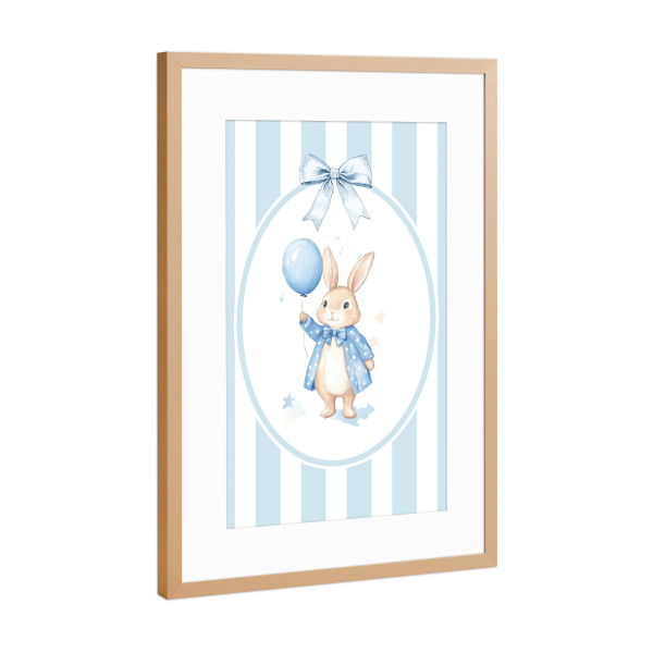 Poster mit Rahmen Kupfer "Kaninchen mit blauem Ballon" artboxONE - Für Kinder,Tiere,Für Mama