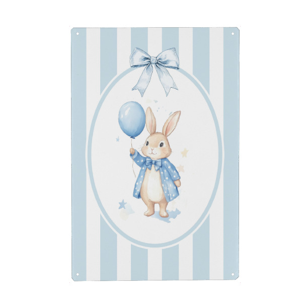 Metall Poster "Kaninchen mit blauem Ballon" artboxONE - Für Kinder,Tiere,Für Mama