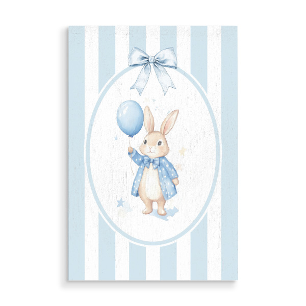 Holzbild "Kaninchen mit blauem Ballon" artboxONE - Für Kinder,Tiere,Für Mama