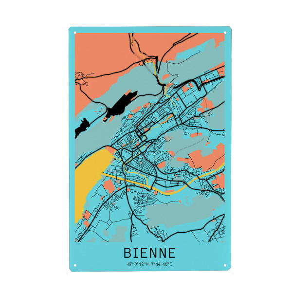 Metall Poster "Bienne Map" artboxONE - Städte / Weitere,Kartografie