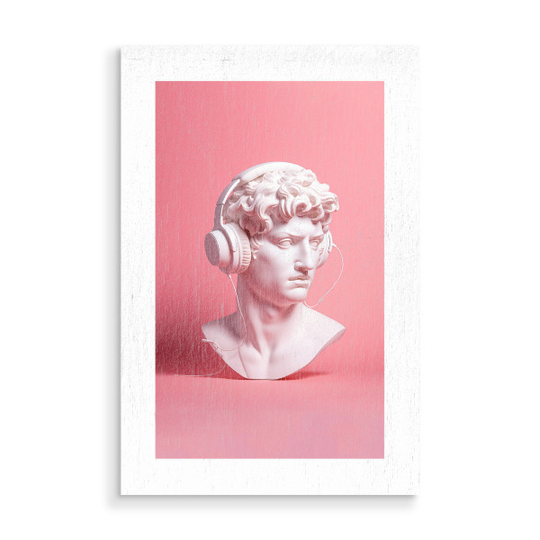 Holzbild "Malou Studio-David Musik Pink" artboxONE - Menschen,Musik,Festivals - David,Antike,Griechisch,Stature,Portrait,Musik,Kopfhörer,Beats,Marmor