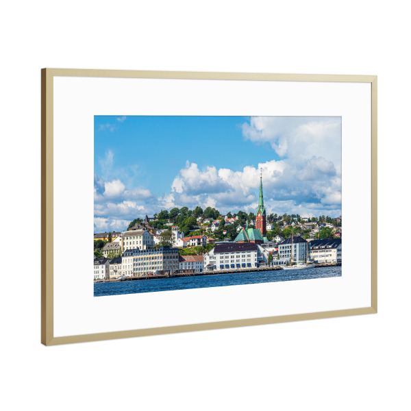 Poster mit Rahmen Gold "Skyline von Arendal" artboxONE - Natur,Reise,Architektur,Reise / Strand und Meer,Reise / Länder
