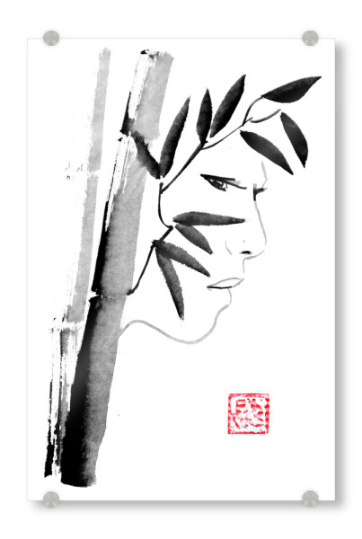 Acrylglasbild "Gesicht aus Bambus" artboxONE - Natur,Menschen,Schwarzweiß,Reise / Asien - Bambus,Sumie,Japan,Gesicht,Schwarzweiß