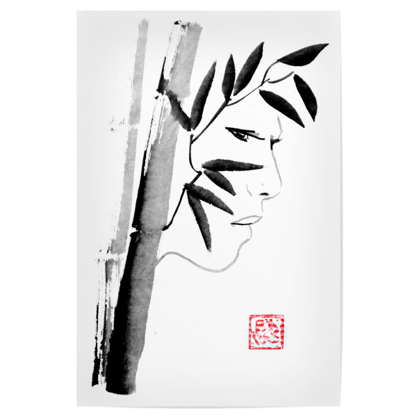 Poster "Gesicht aus Bambus" artboxONE - Natur,Menschen,Schwarzweiß,Reise / Asien - Bambus,Sumie,Japan,Gesicht,Schwarzweiß