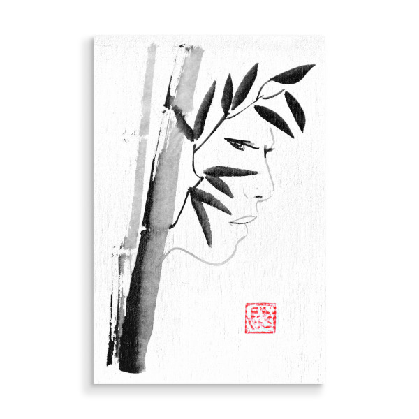 Holzbild "Gesicht aus Bambus" artboxONE - Natur,Menschen,Schwarzweiß,Reise / Asien - Bambus,Sumie,Japan,Gesicht,Schwarzweiß