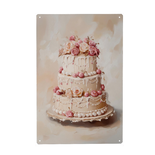 Metall Poster "Rosen-Hochzeitstorte" artboxONE - Floral,Essen & Trinken,Liebe,Weihnachten