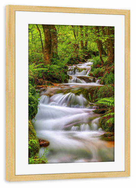 Poster mit Rahmen kiefer "Kaskaden" artboxONE - Natur - Bach,Wildbach,Kaskaden,Felsen,Moos,Wald,Schwarzwald,Wasser