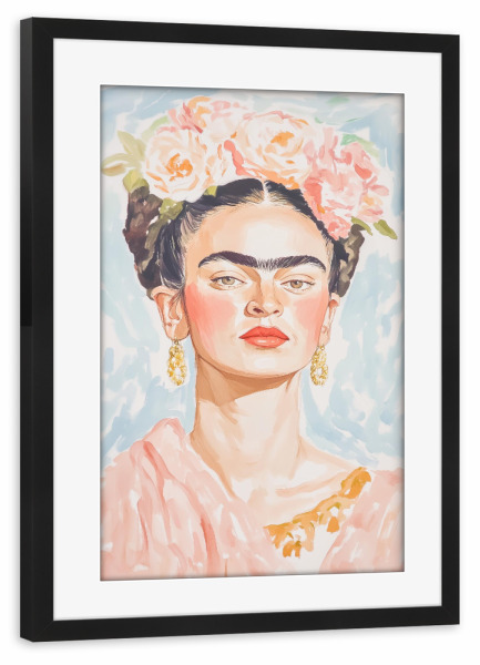 Poster mit Rahmen schwarz "Porträt von Frida-Kunst" artboxONE - Floral,Menschen,Fashion