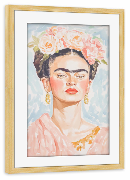 Poster mit Rahmen kiefer "Porträt von Frida-Kunst" artboxONE - Floral,Menschen,Fashion