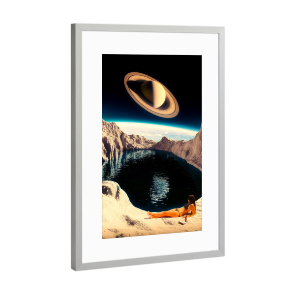 Poster mit Rahmen Silber "Mondbecken" artboxONE - Reise,Fiktion,Galaxy