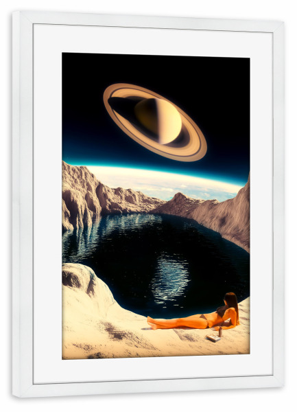 Poster mit Rahmen weiß "Mondbecken" artboxONE - Reise,Fiktion,Galaxy