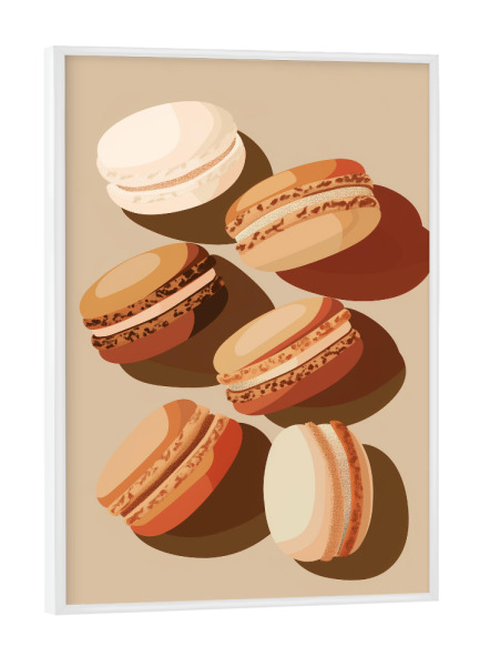 Poster mit weißem Rahmen "Beige Macarons Leckereien" artboxONE - Essen & Trinken
