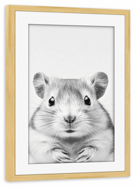 Poster mit Rahmen kiefer "Hugo Niedlicher Baby-Hamster" artboxONE - Natur,Tiere,Schwarzweiß,Lustig