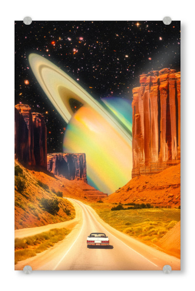 Acrylglasbild "Road Trip to the Rings of Infinity" artboxONE - Natur,Reise,Automobile,Galaxy