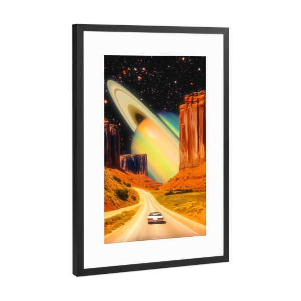 Poster mit Rahmen Schwarz (Metallic) "Road Trip to the Rings of Infinity" artboxONE - Natur,Reise,Automobile,Galaxy