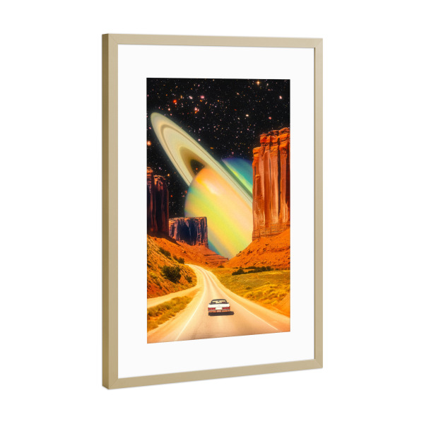 Poster mit Rahmen Gold "Road Trip to the Rings of Infinity" artboxONE - Natur,Reise,Automobile,Galaxy