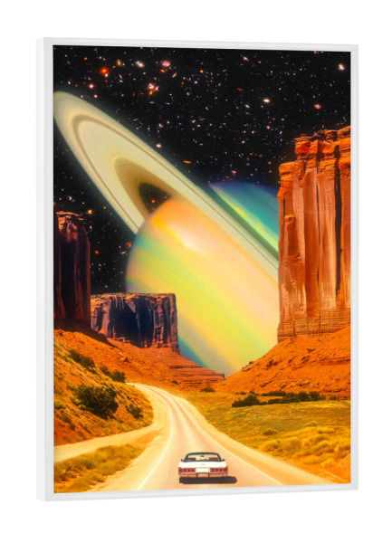 Poster mit weißem Rahmen "Road Trip to the Rings of Infinity" artboxONE - Natur,Reise,Automobile,Galaxy