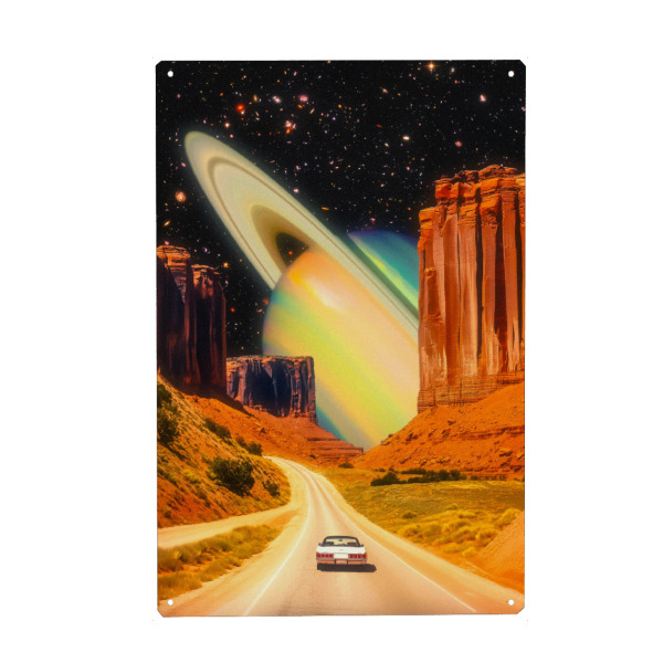 Holzbild "Road Trip to the Rings of Infinity" artboxONE - Natur,Reise,Automobile,Galaxy