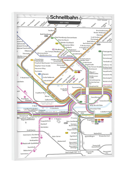 Poster mit weißem Rahmen "U-Bahn - Frankfurt" artboxONE - Städte,Städte / Frankfurt,Kartografie