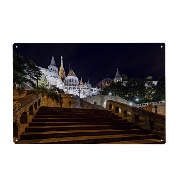 Metall Poster "Die Fischerbastei bei Nacht" artboxONE - Städte,Architektur - Budapest,Ungarn,Burgpalast,Fischerbastei,Burgviertel,Altstadt