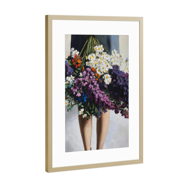 Poster mit Rahmen Gold "Frau inmitten von Blumen" artboxONE - Natur,Floral,Menschen - Blumen,Floral,Menschen