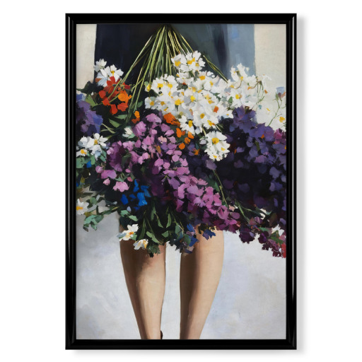 Woman in between flowers