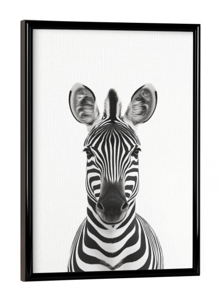 Poster mit schwarzem Rahmen "Toni Niedliches Zebra" artboxONE - Natur,Für Kinder,Tiere,Schwarzweiß