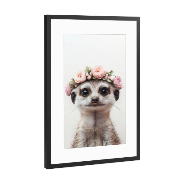 Poster mit Rahmen Schwarz (Metallic) "Emma Niedliches Erdmännchen" artboxONE - Floral,Für Kinder,Tiere