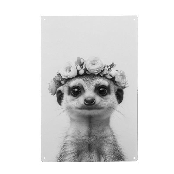 Holzbild "Emma Süßes Erdmännchen Mädchen" artboxONE - Floral,Für Kinder,Tiere,Schwarzweiß