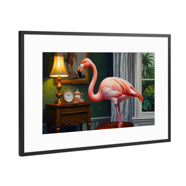 Poster mit Rahmen Schwarz (Metallic) "Flamingos gemütliche Ecke" artboxONE - Tiere